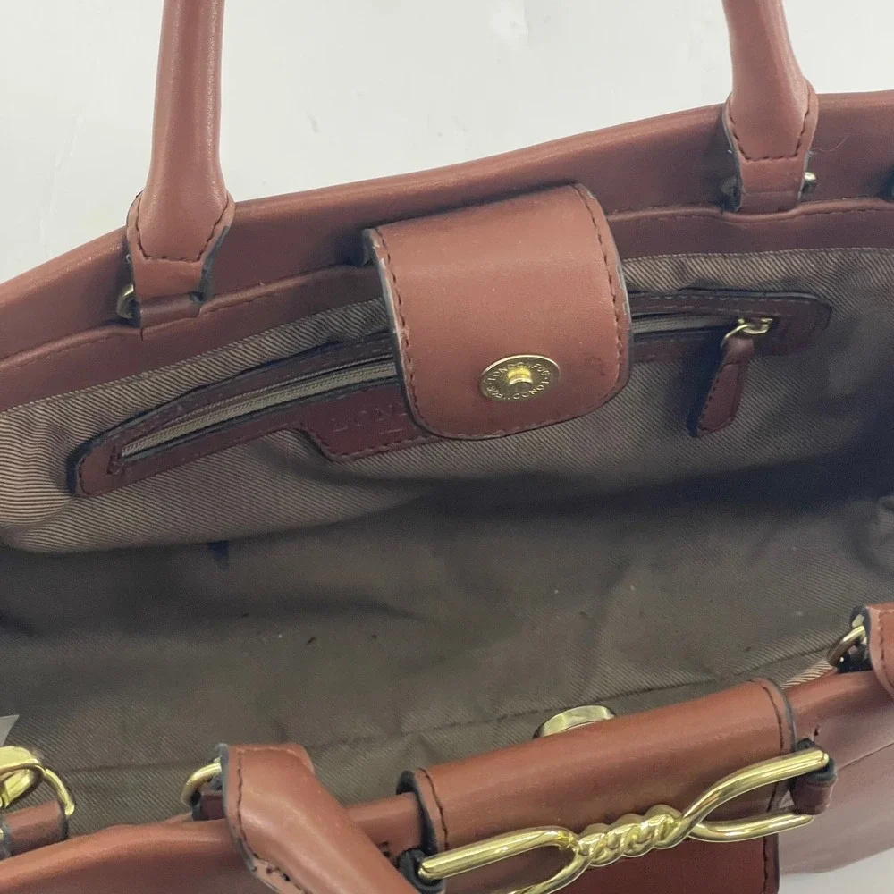 Horsebit Satchel Bag Brown Leather Crossbody‎ Equestrian Classic London Fog